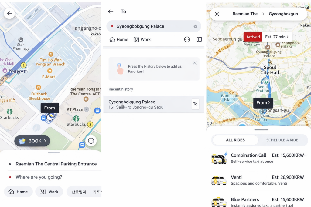 kakao taxi app korea booking screen for foreigners